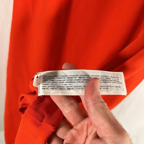 MNG Mini Dress Women's 8 Solid Orange Short Sleeve Vneck Pullover Pockets - Picture 9 of 9